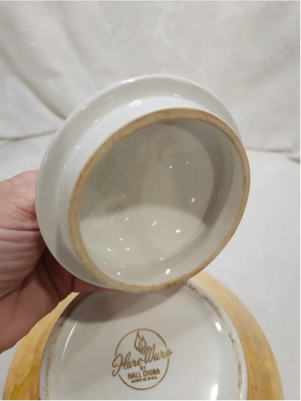 Vintage Flare Ware Hall China Lidded Cookie Jar Canister Atomic Stars Gold Lace